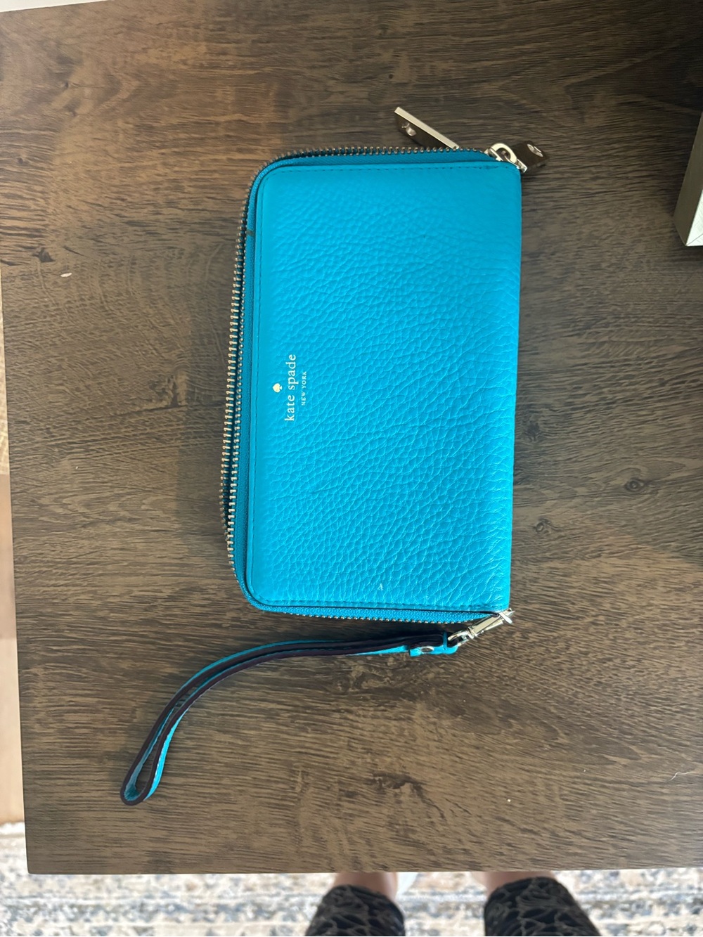 kate spade teal and tan zip-around wristlet clutch - Picture 3 of 3